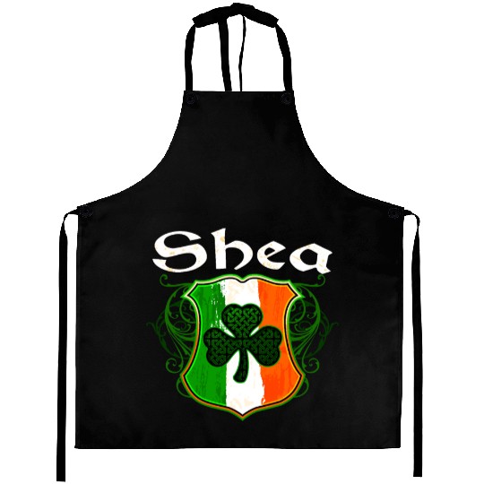 Shea Irish Surname Ireland Flag Shield Shamrock Aprons