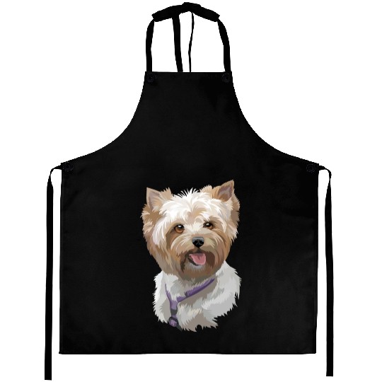 Cute Yorkshire Terrier Puppy Watercolor Painting Aprons