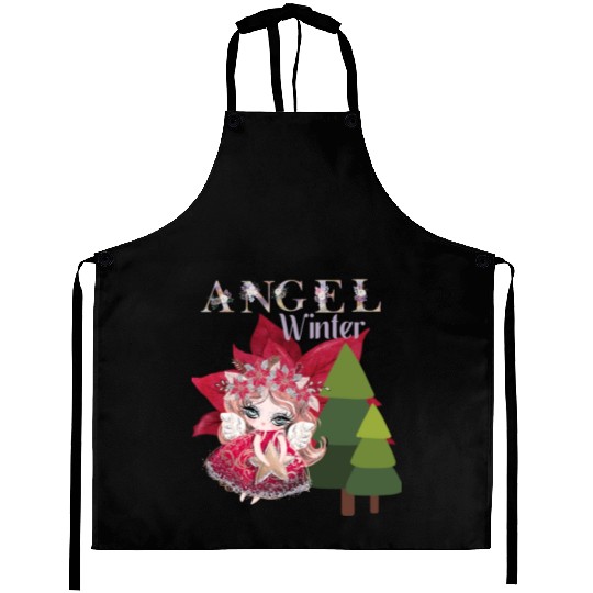 Winter Angel Christmas Tree Poinsettia Aprons