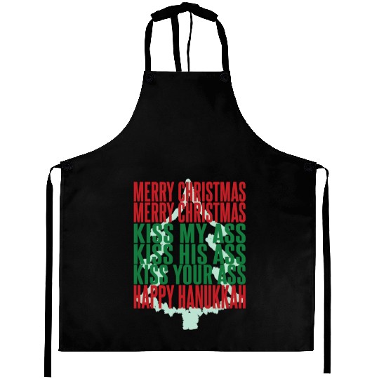 Merry Christmas Kiss My Ass Funny Hanukkah Tree Aprons