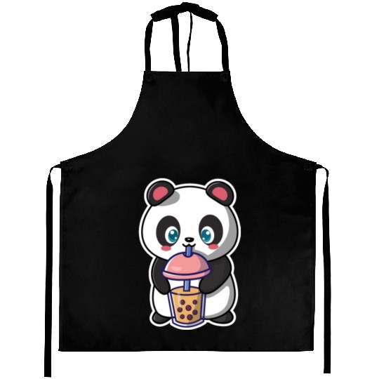 Panda Bear Boba Milk Tea Funny Bubble Tea Lovers Aprons