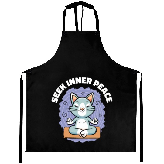Serenity Cat Yoga Cat Owner Meditation Yoga Fan Aprons