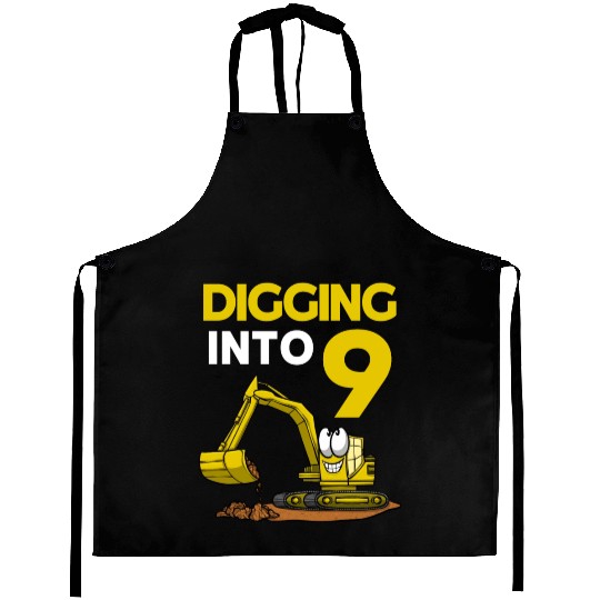 Excavator Driver Digging Into 9 Birthday Excavator Aprons