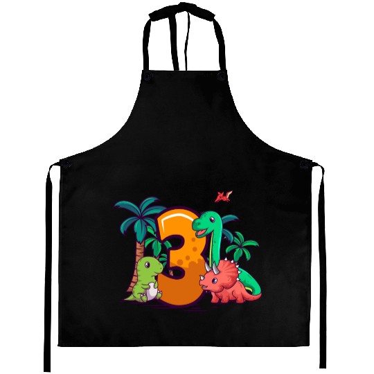 3rd Birthday T-rex Triceratops Dinosaur 3 Year Aprons