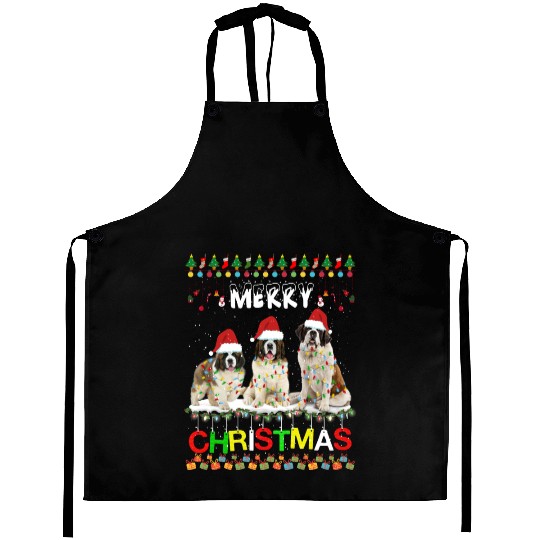 Saint Bernard Christmas Tree Light Pajama Xmas Dog Aprons
