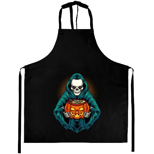 Grim Reaper With Scary Pumpkin - Halloween Aprons