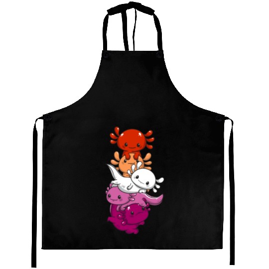 Subtle Lesbian Pride Flag Kawaii Axolotl LGBTQ Aprons
