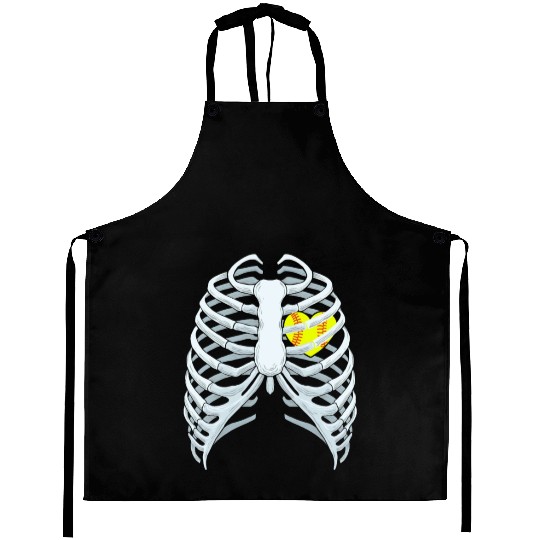 Funny Softbal Heart Skeleton Rib Cage Halloween Aprons