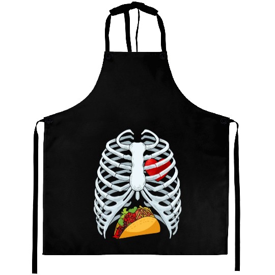 Funny Taco Skeleton Rib Cage Dad Halloween Costume Aprons