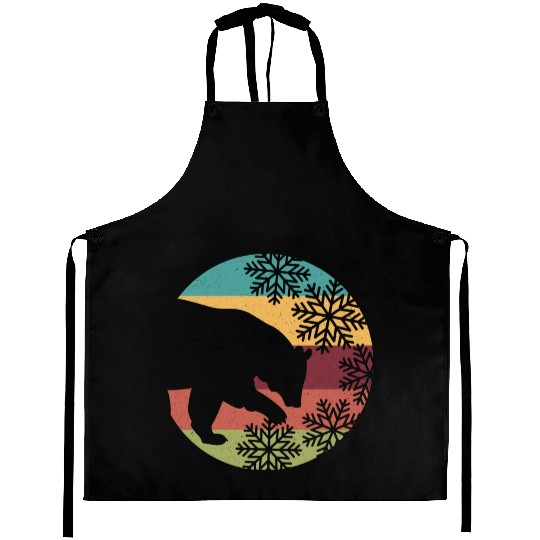 Retro Christmas Bear and Snowflakes for Bear lover Aprons