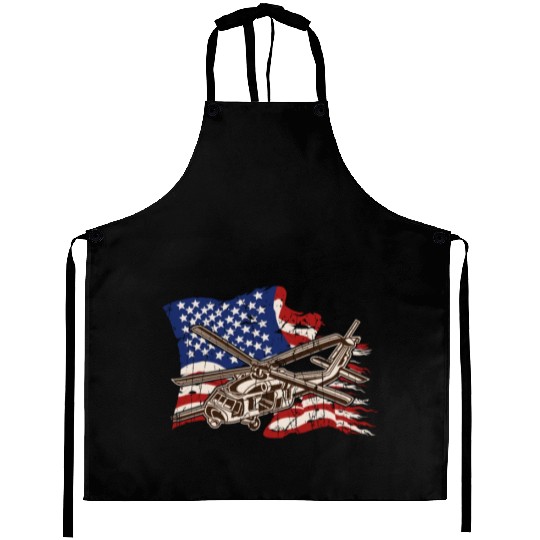 Helicopter with american flag background - chopper Aprons