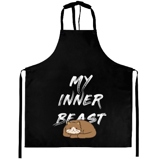 My Inner Beast text white Aprons