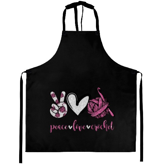 Peace Love Crochet Funny Crocheting Lover Women Aprons