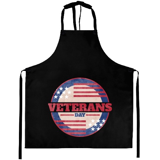 US Flag Round Logo For Veterans Day Aprons