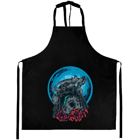 Death Skull Samurai Warrior Arrow Bug Moon Flowers Aprons