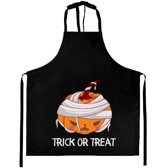 Trick or treat angry pumpkin Aprons