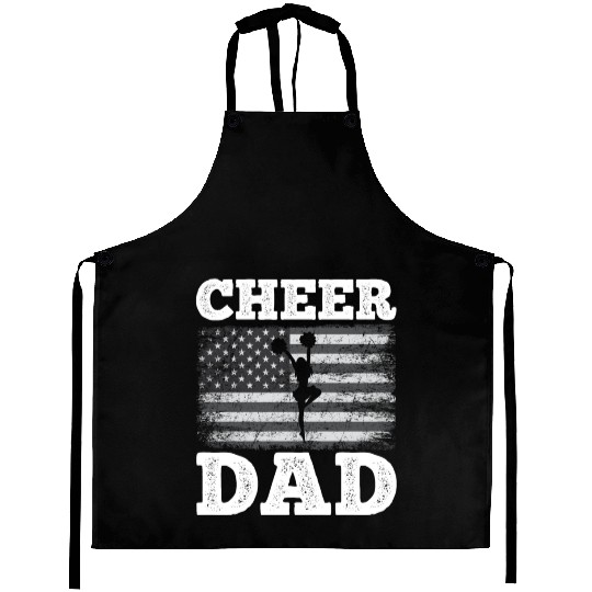 Cheer Dad American Flag Vintage Funny Cheerleader Aprons