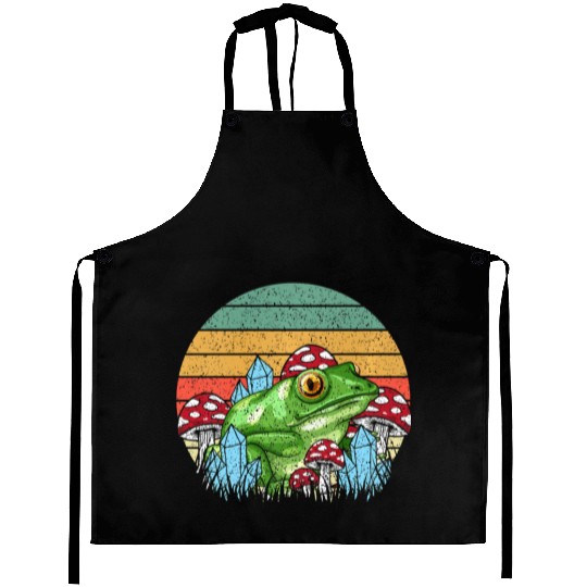 Retro Realistic Toad Frog Mushrooms Aprons