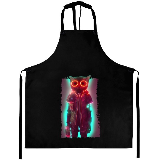 Futuristic Cyberpunk Cat Aprons