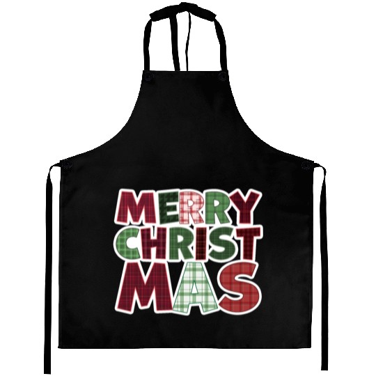 Merry Christmas Motif Plaid Pattern Aprons