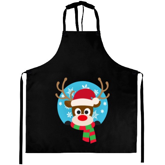 Cute Rudolph Red-Nosed Reindeer Christmas Design Aprons