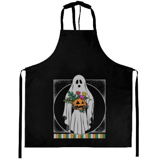 Halloween Aprons, Ghost Holding Pumpkin Spooky