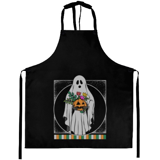 Halloween Aprons, Ghost Holding Pumpkin Spooky