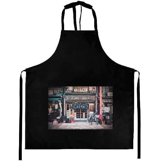 Vintage Bicycle by a Tiny Nostalgic Store Painting Aprons