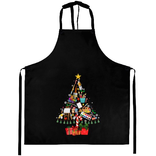 Art Xmas Tree Decor Art Teacher Ugly Artist Xmas Aprons