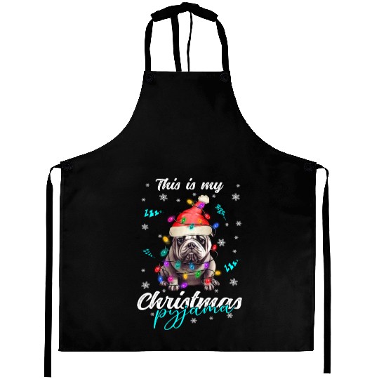 Winter Christmas Pyjama Bulldog Aprons