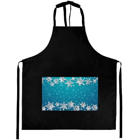 Elegant Teal Winter Snowflakes Pattern Aprons