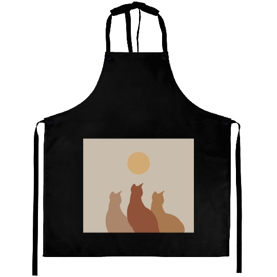 Abstract Boho Cats Relaxed Aesthetic Beige Minimal Aprons