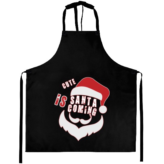 Christmas Cute Santa Is Coming Santa Candy Cane Aprons