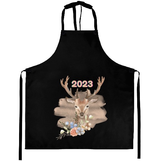 Brown Beige Watercolor Illustrated Deer Aprons