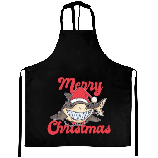 Cute Shark Cheeky In The Ocean For Christmas X-mas Aprons