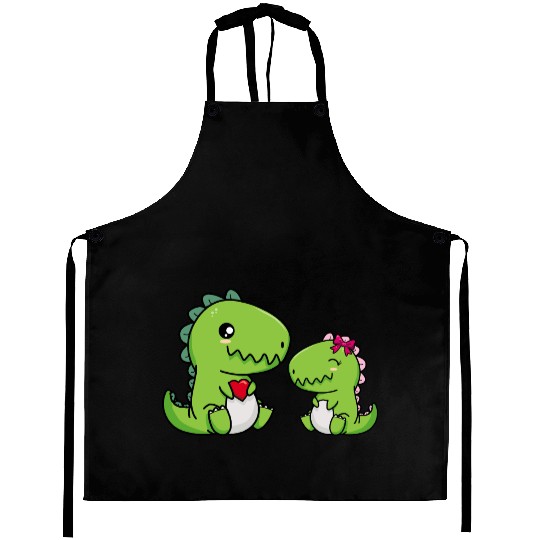 Big sister brother dino siblings boy girl heart Aprons