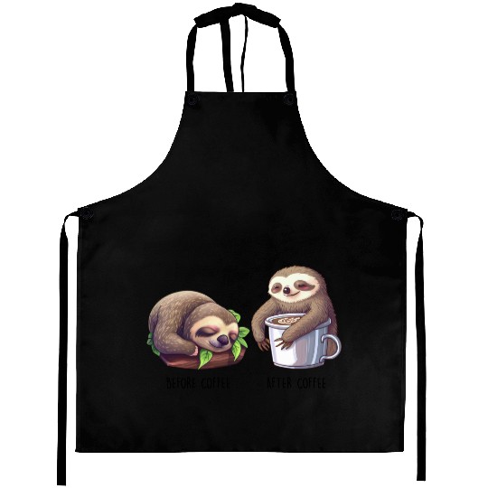 Before Coffee After Coffee Sloth Coffee Aprons