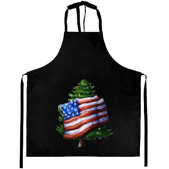 Patriotic Christmas US Flag Wrapped Christmas Tree Aprons