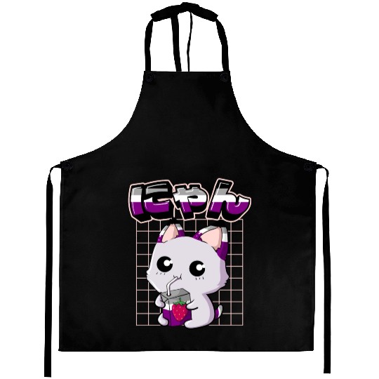 Asexual Pride Kawaii Cat Strawberry Milk Asexual F Aprons