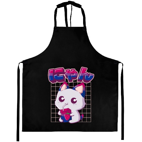 Bisexual Pride Bi Kawaii Cat Strawberry Milk Bisex Aprons