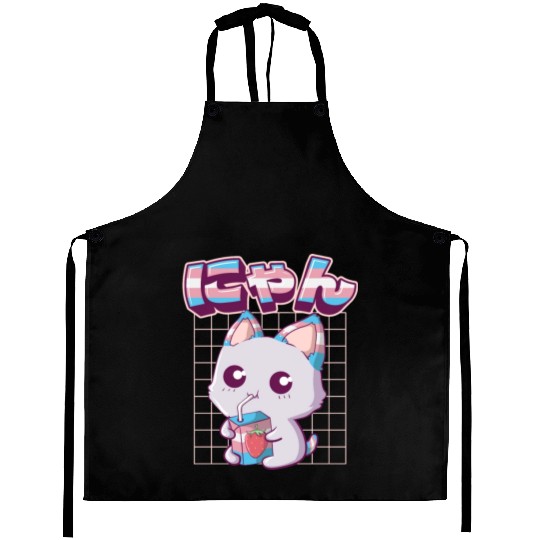 Transgender Pride Kawaii Cat Strawberry Milk Trans Aprons