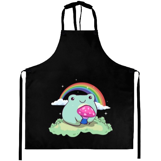 Bisexual Pride Bi Kawaii Frog Mushroom Cottagecore Aprons