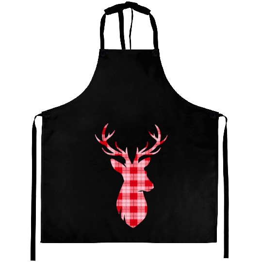 deer plaid christmas Aprons