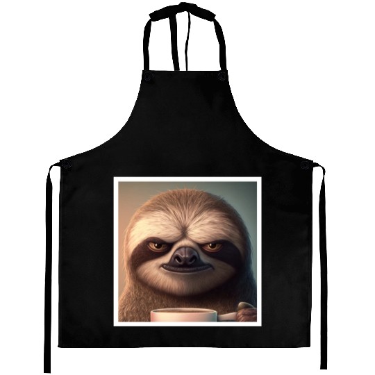 3d Sloth grumpy Coffee I hate people good morning Aprons