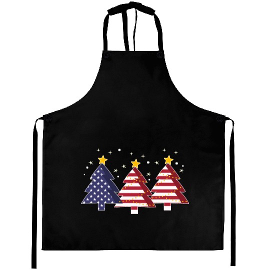 Christmas Tree American Flag Patriot Aprons