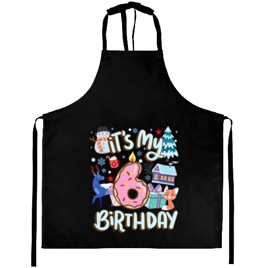 It's My 6 Birthday Snowman Holiday Donut Winter Aprons