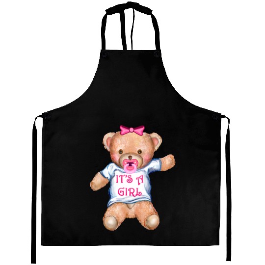It's A Girl Teddy Bear with Pacifier Aprons