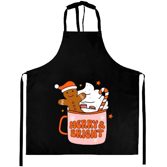 Retro Groovy Merry & Bright Gingerbread Christmas Aprons