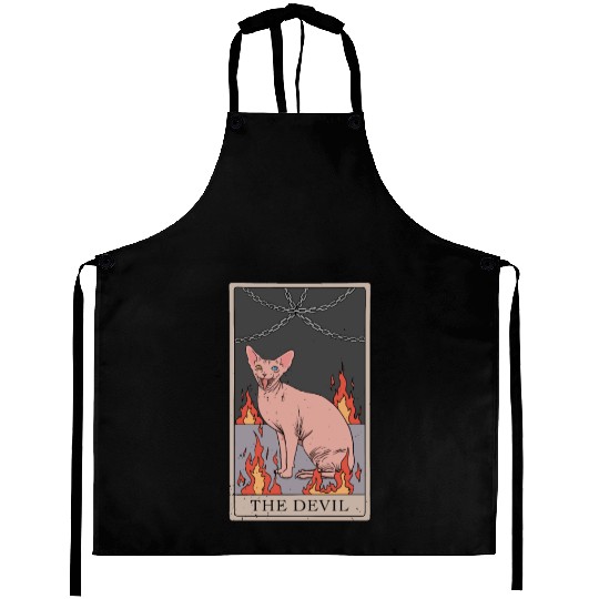 Hairless Cat Devil Tarot Card Design Aprons