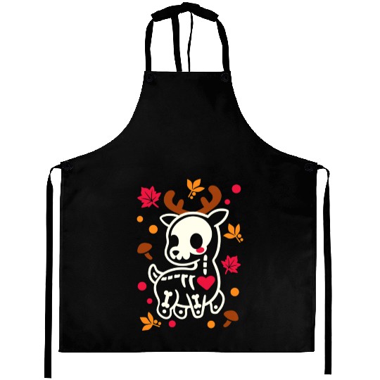 deer leaves skeleton Aprons